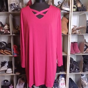 J Lee Women's Red Pink Blouse with Crisscross Neckline